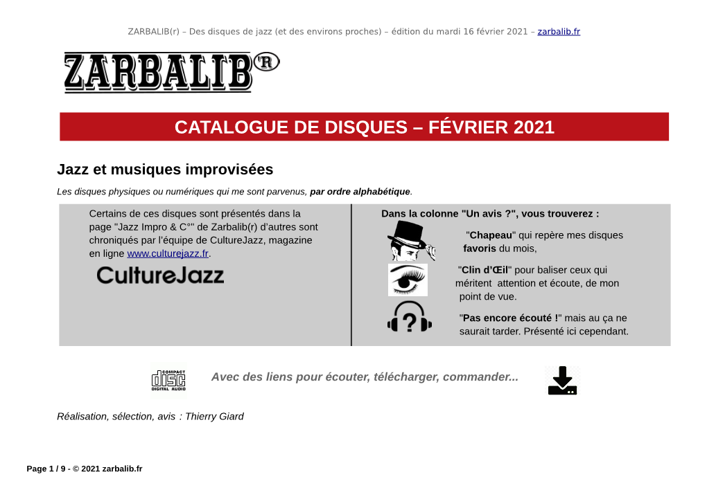 Catalogue De Disques – Février 2021