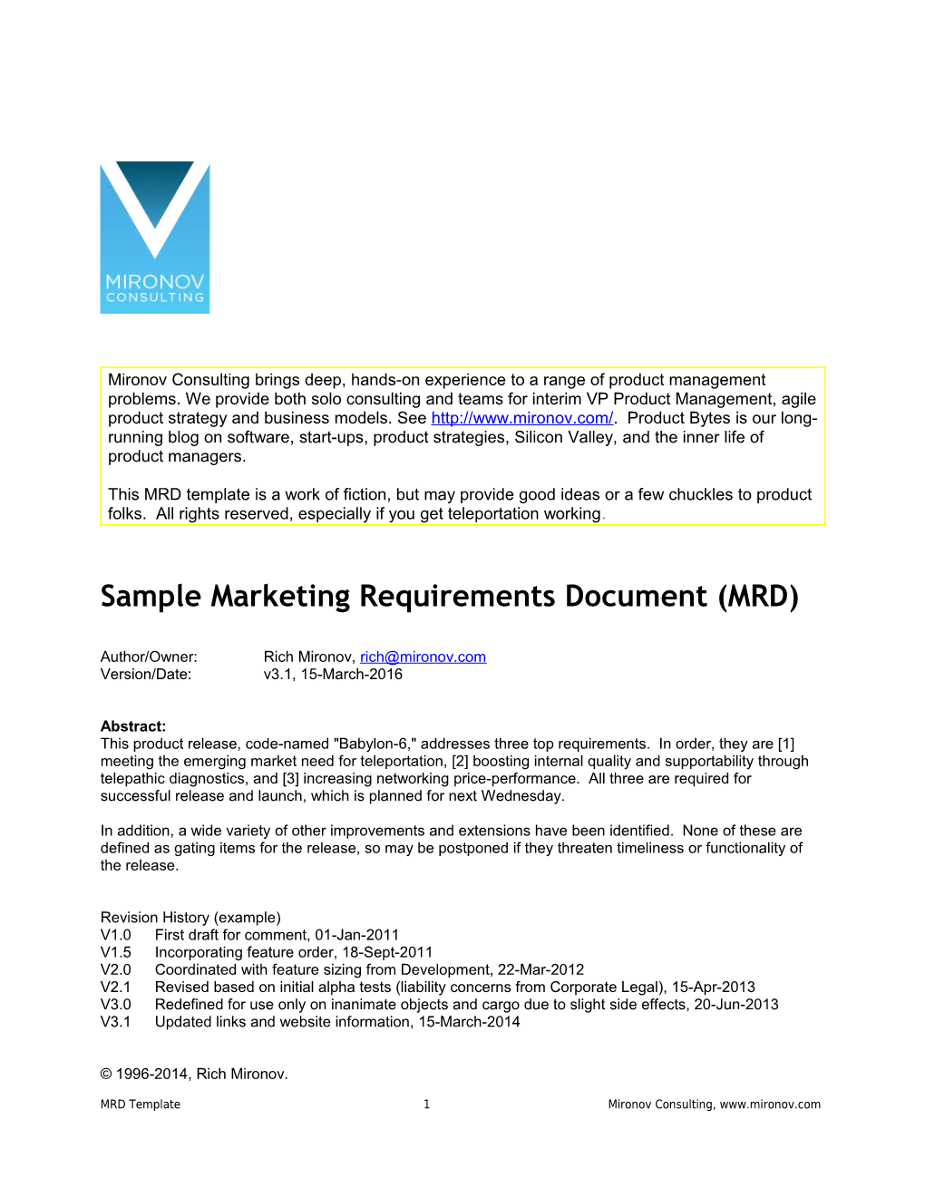 Sample Marketing Requirements Document