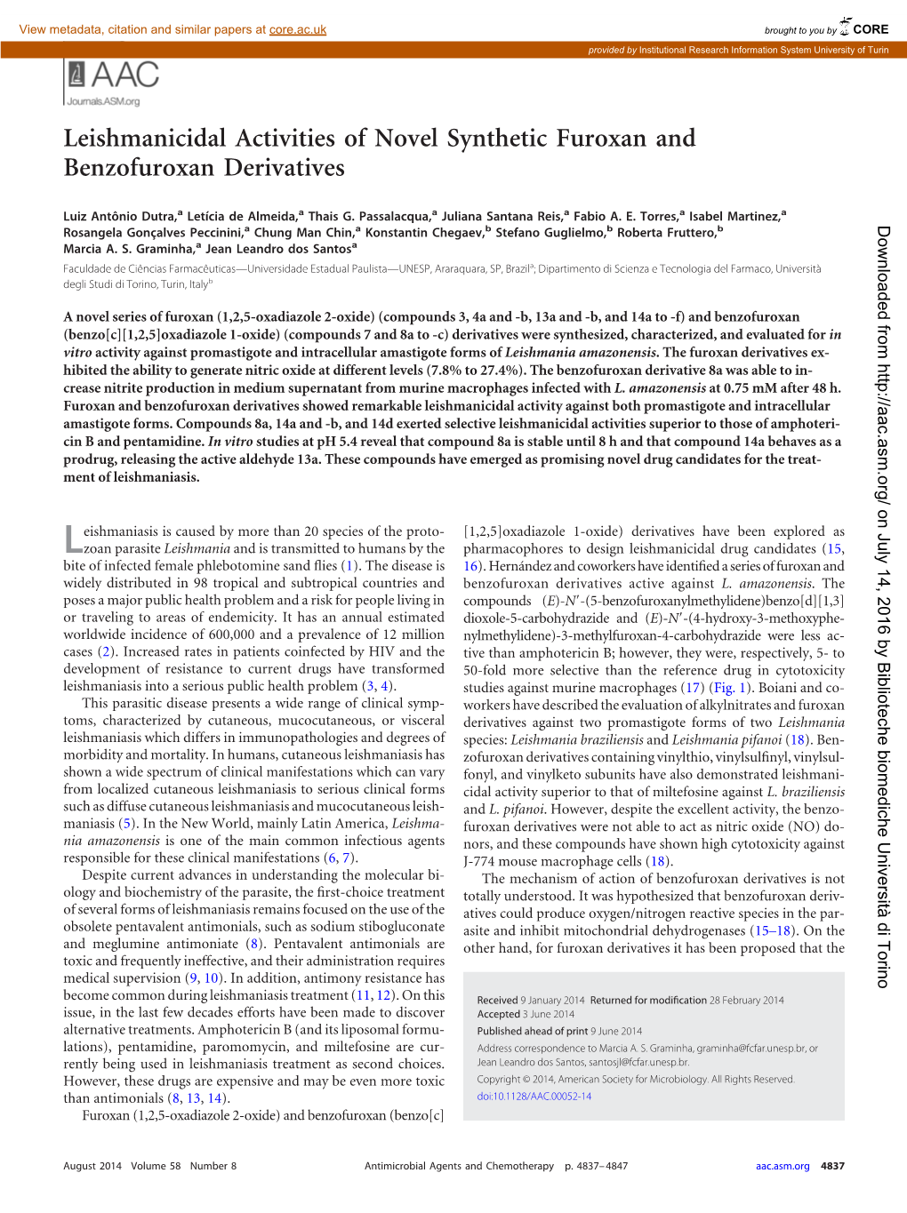 Leishmanicidal Activities of Novel Synthetic Furoxan and Benzofuroxan Derivatives