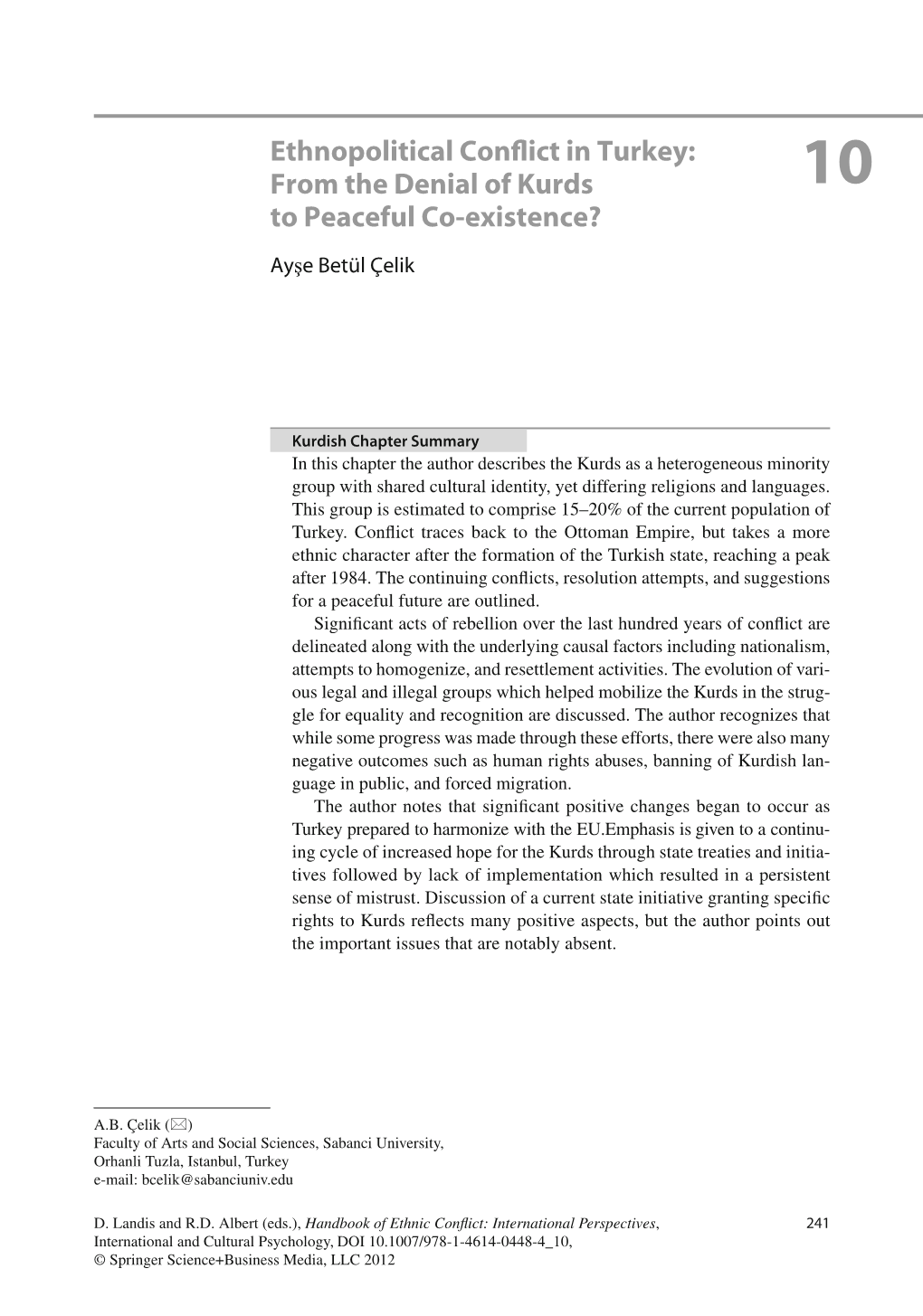 Ethnopolitical Conflict in Turkey: from the Denial of Kurds to Peaceful Co