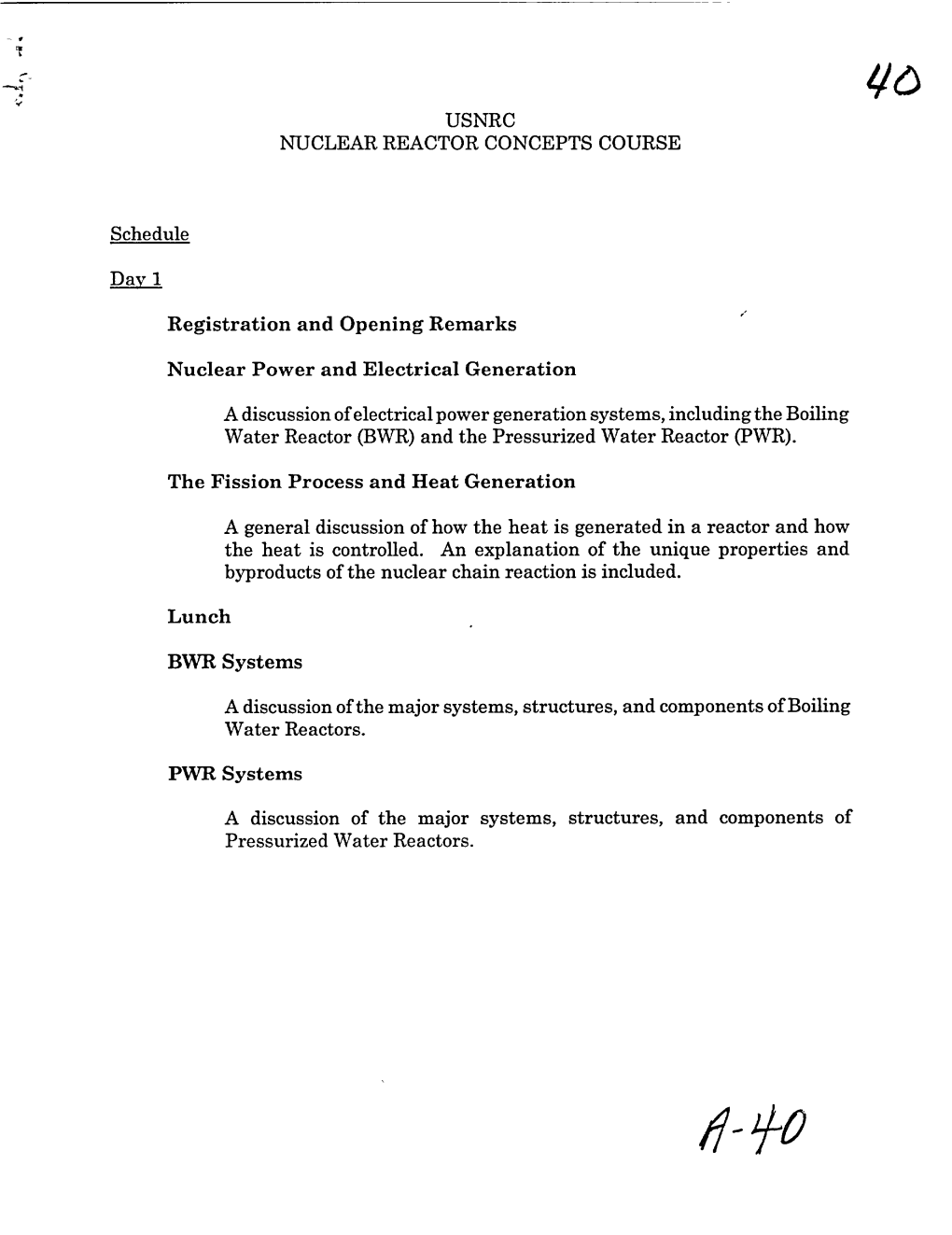 USNRC Nuclear Reactor Concepts Course