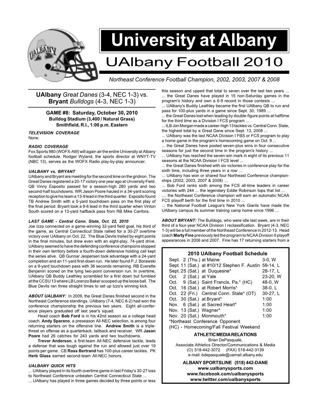 University at Albany Ualbany Football 2010