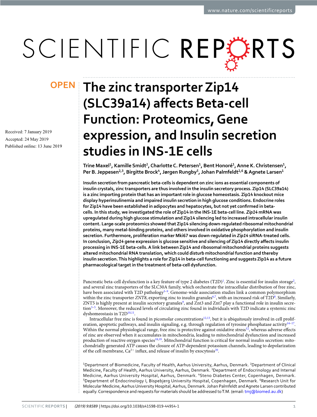 The Zinc Transporter Zip14 (Slc39a14) Affects Beta-Cell Function