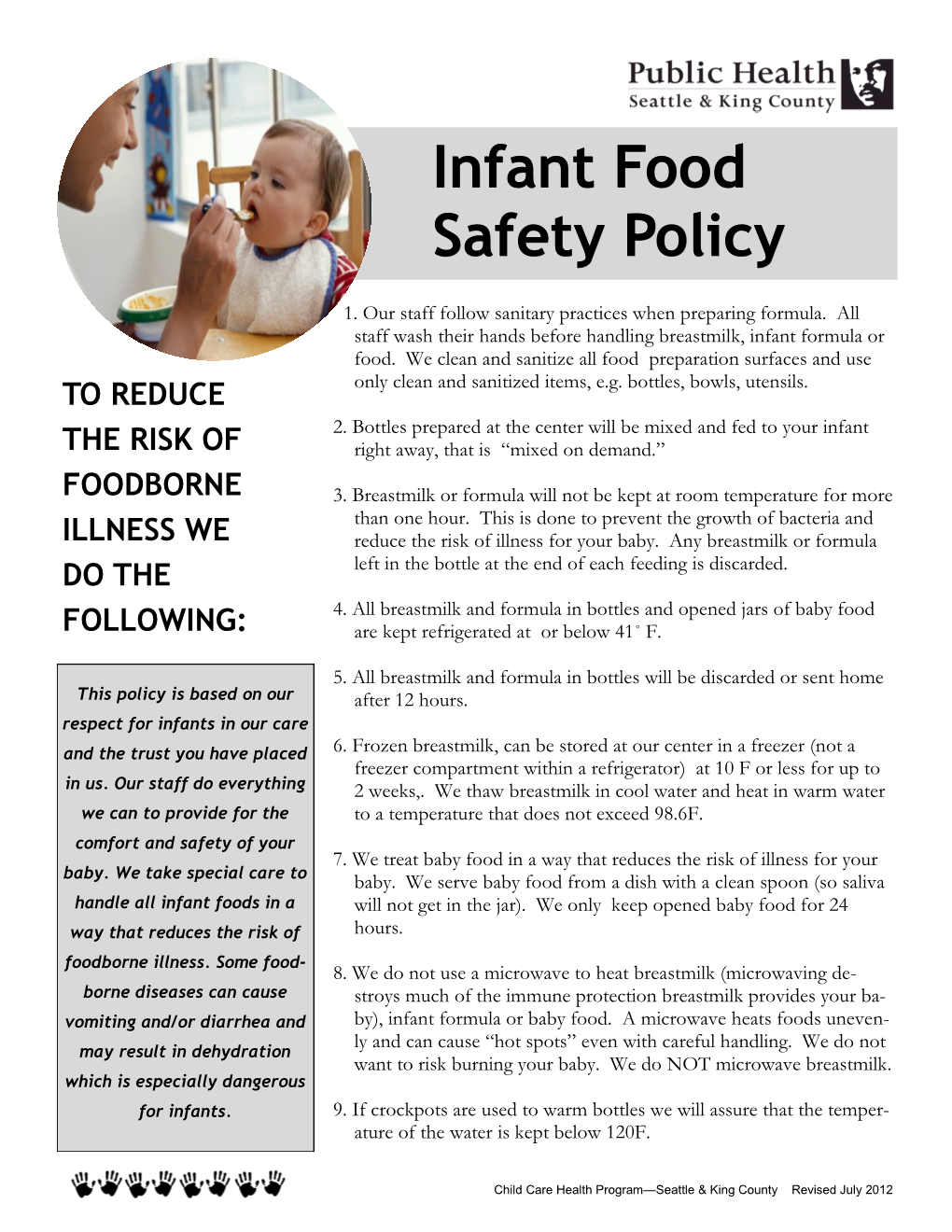 Infant Food Safety Policy Safety Policy