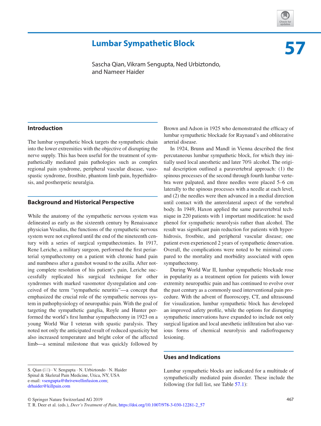 Lumbar Sympathetic Block 57 Sascha Qian, Vikram Sengupta, Ned Urbiztondo, and Nameer Haider