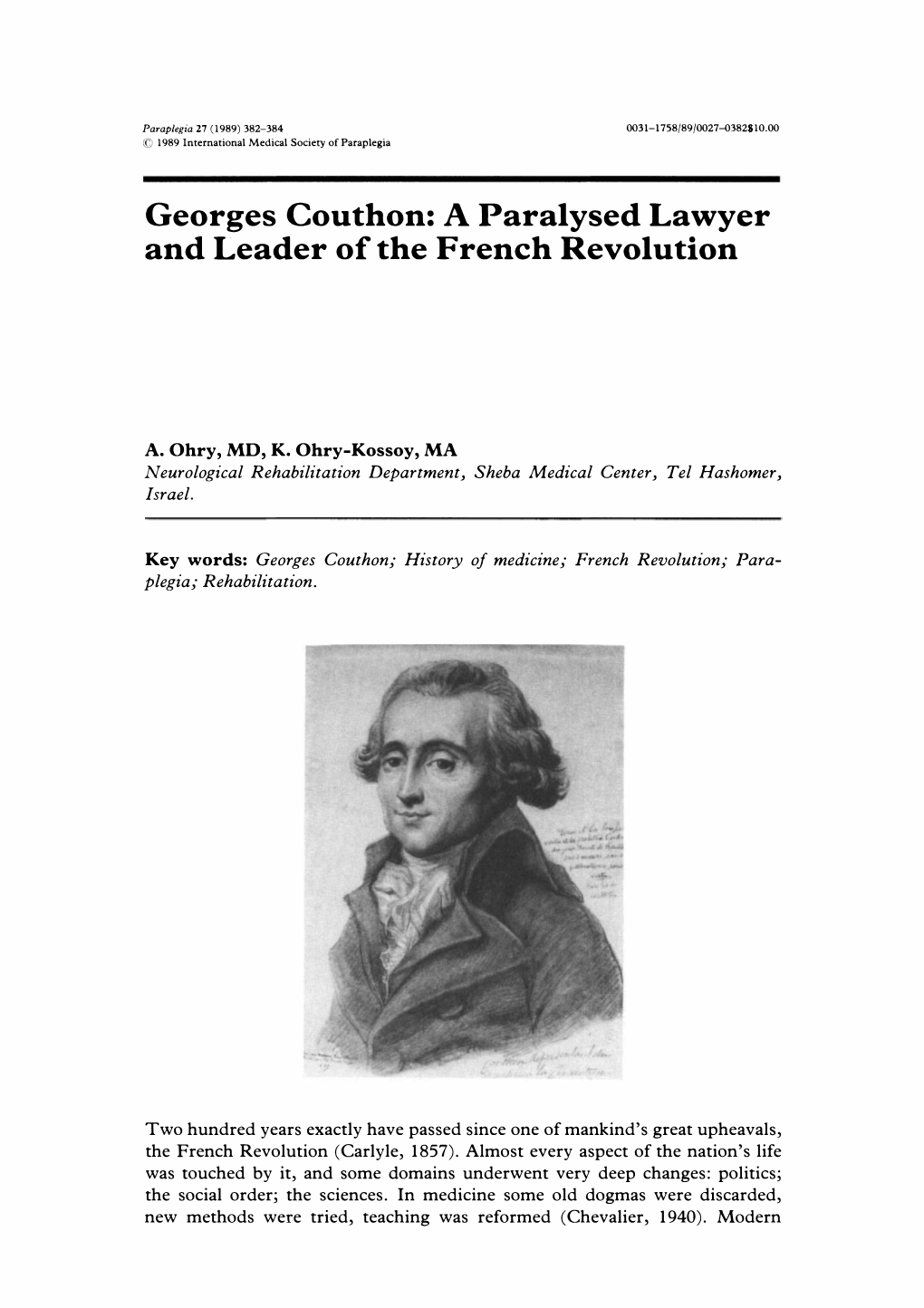 Georges Couthon: a Paralysed Lawyer and Leader of the French Revolution