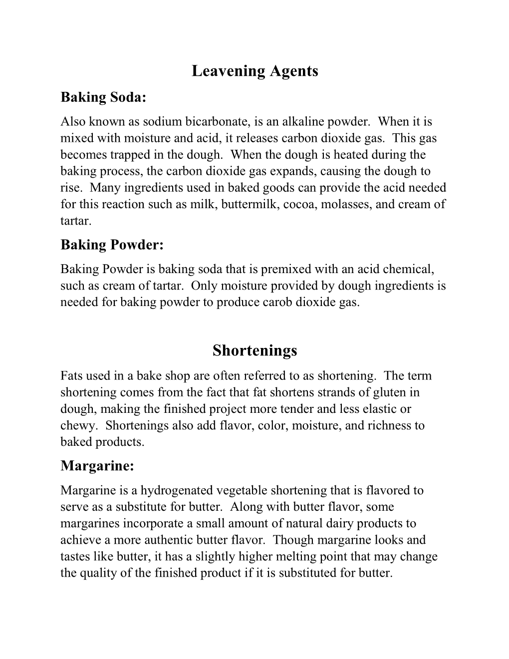 Leavening Agents Shortenings