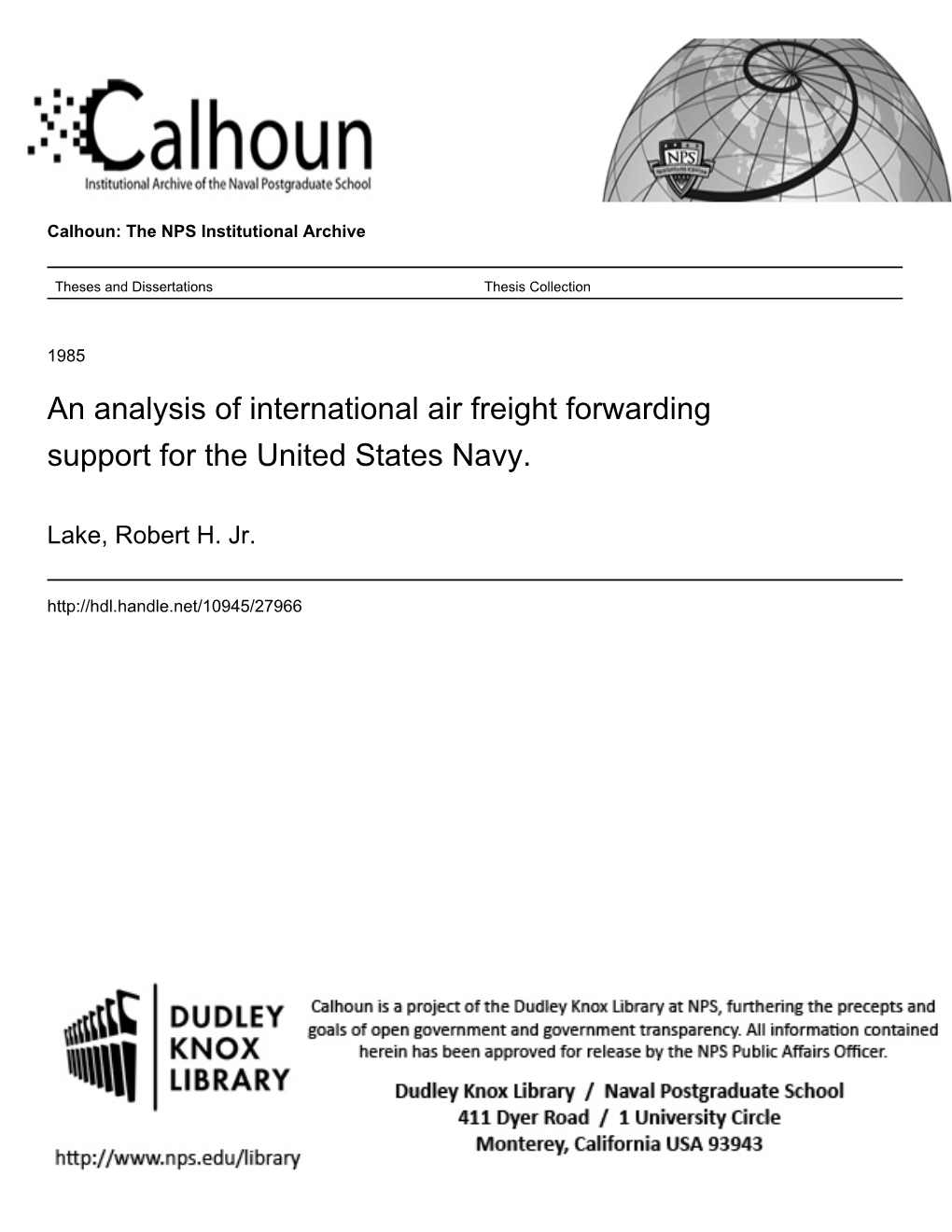 An Analysis of International Air Freight Forwarding Support for the United States Navy