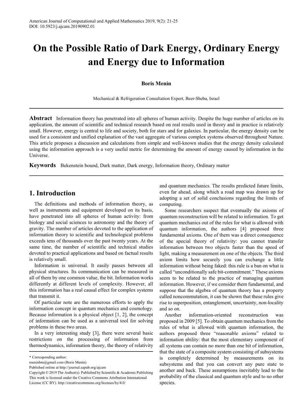 Bekenstein Bound, Dark Matter, Dark Energy, Information Theory, Ordinary Matter