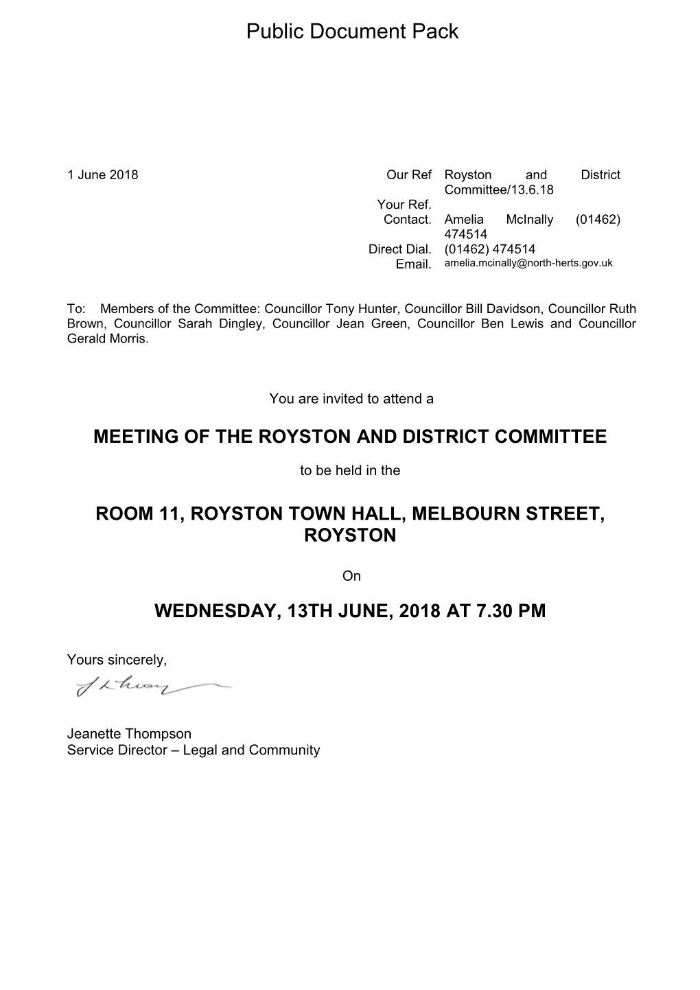 (Public Pack)Agenda Document for Royston and District Committee, 13