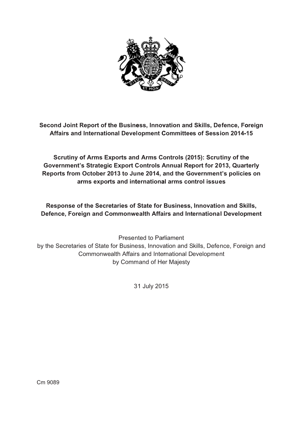 The Committees on Arms Export Controls by Both Secretaries of State