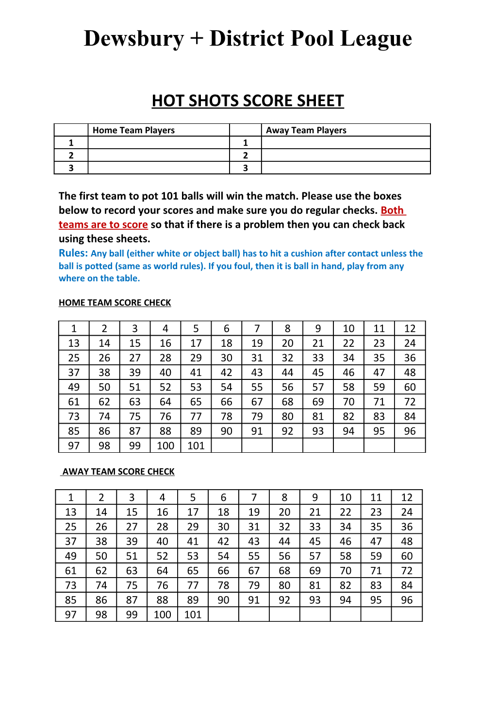 Hot Shots Score Sheet