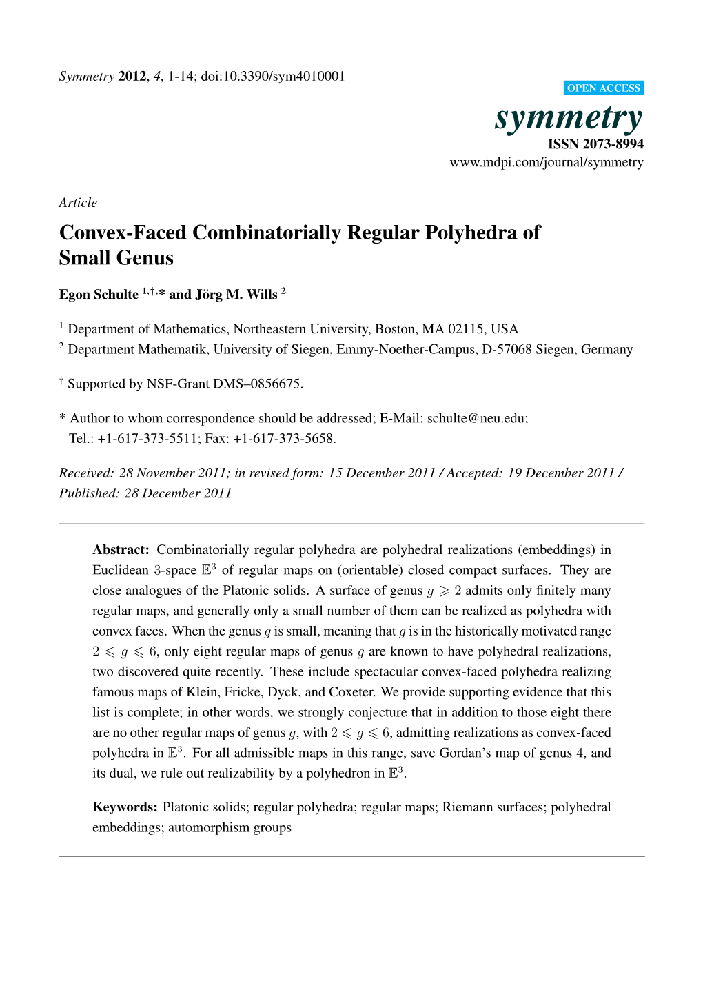 Convex-Faced Combinatorially Regular Polyhedra of Small Genus