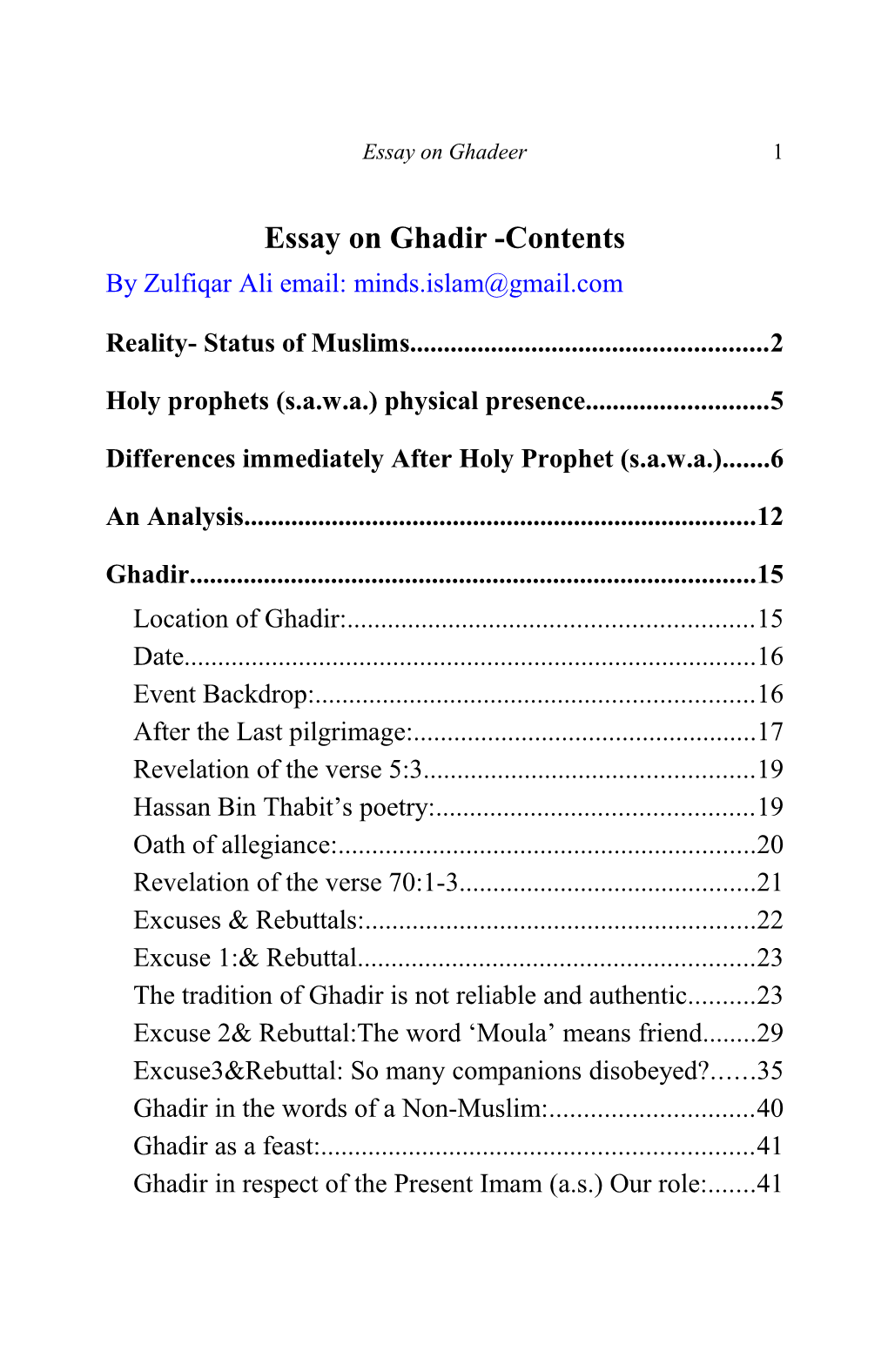 Essay on Ghadir -Contents