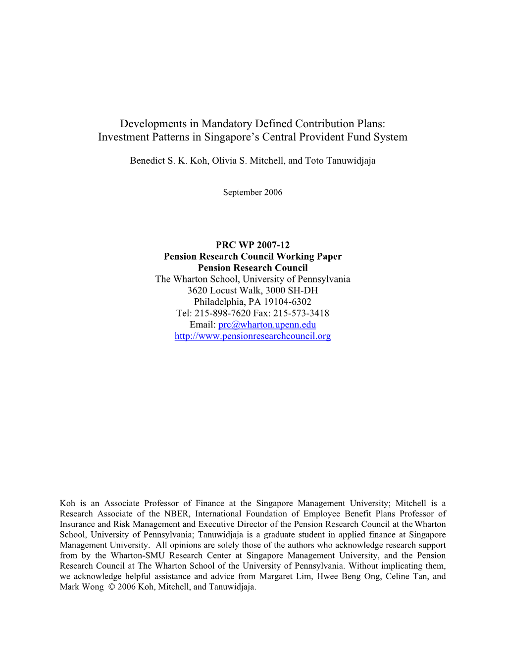 Investment Patterns in Singapore's Central Provident Fund System