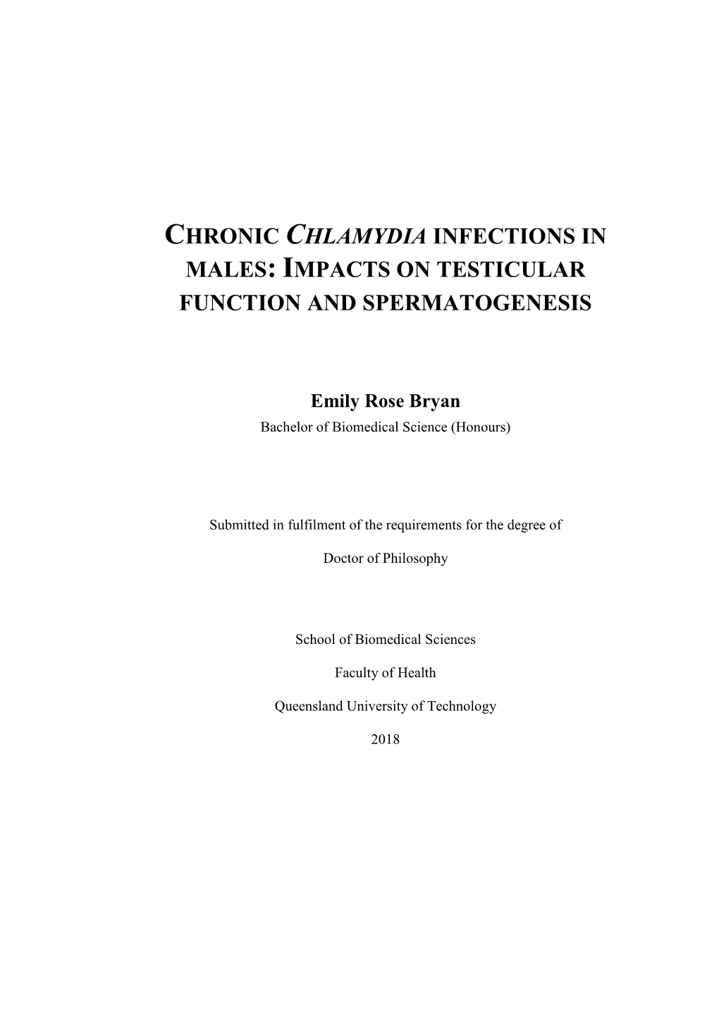 Chronic Chlamydia Infections in Males: Impacts on Testicular Function and Spermatogenesis