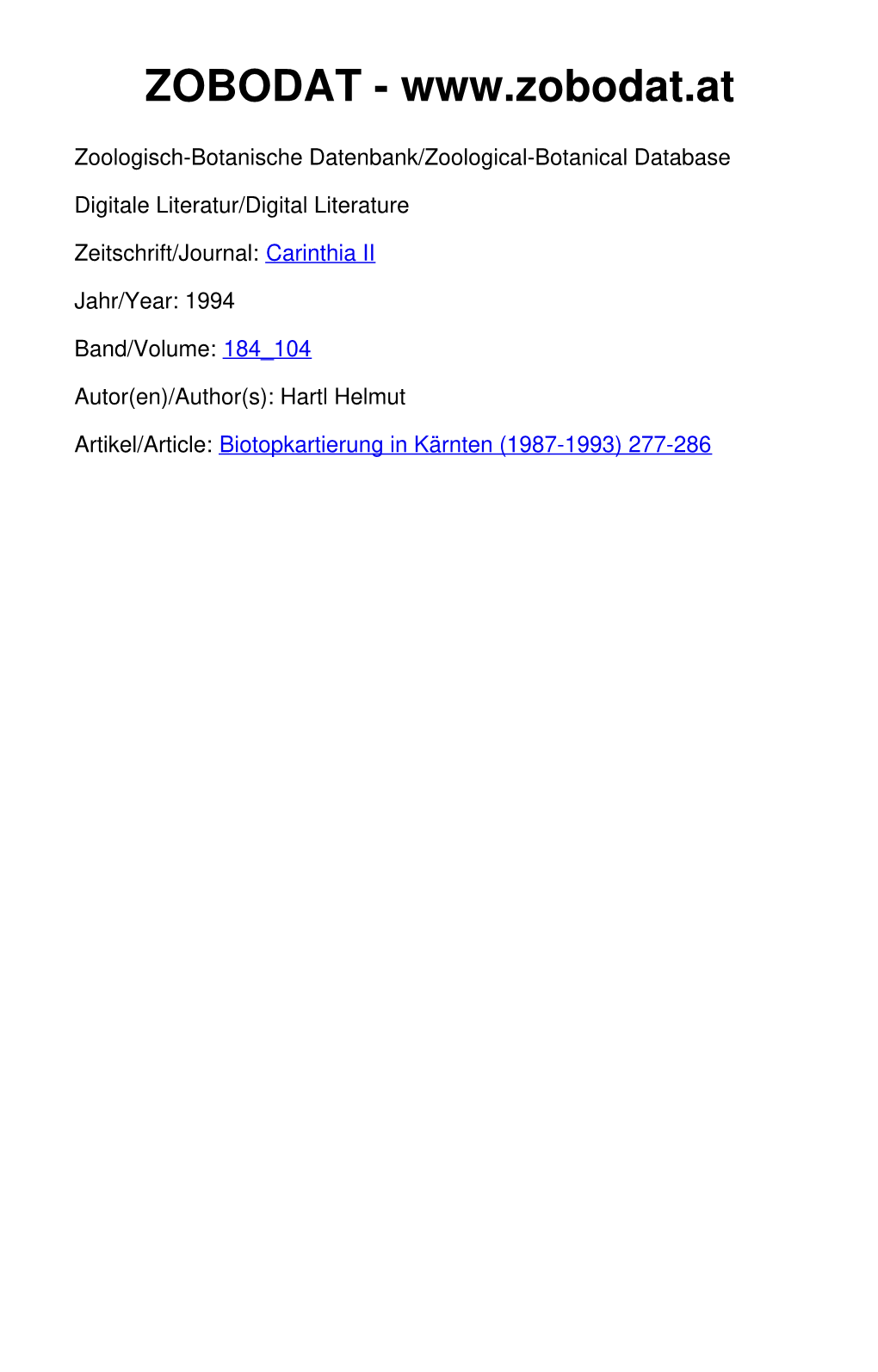 Biotopkartierung in Kärnten (1987-1993) 277-286 ©Naturwissenschaftlicher Verein Für Kärnten, Austria, Download Unter