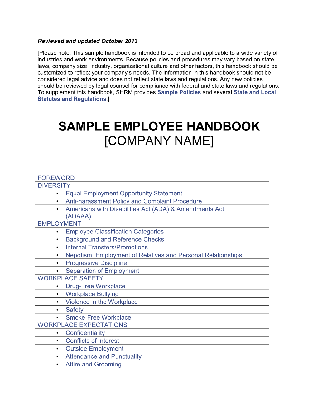 Sample Employee Handbook [Company Name]