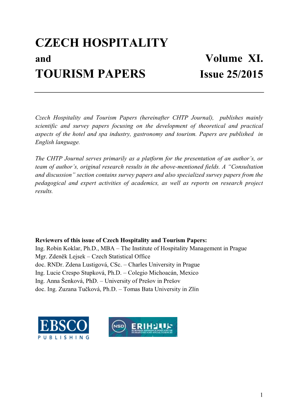 Czech Hospitality Tourism Papers