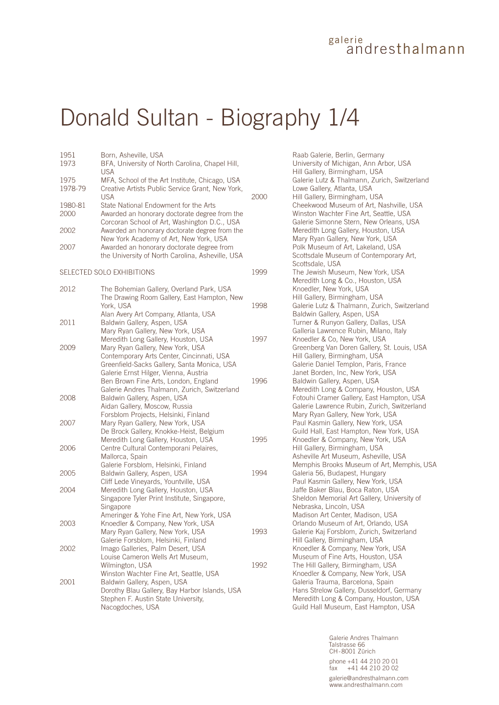 Donald Sultan - Biography 1/4