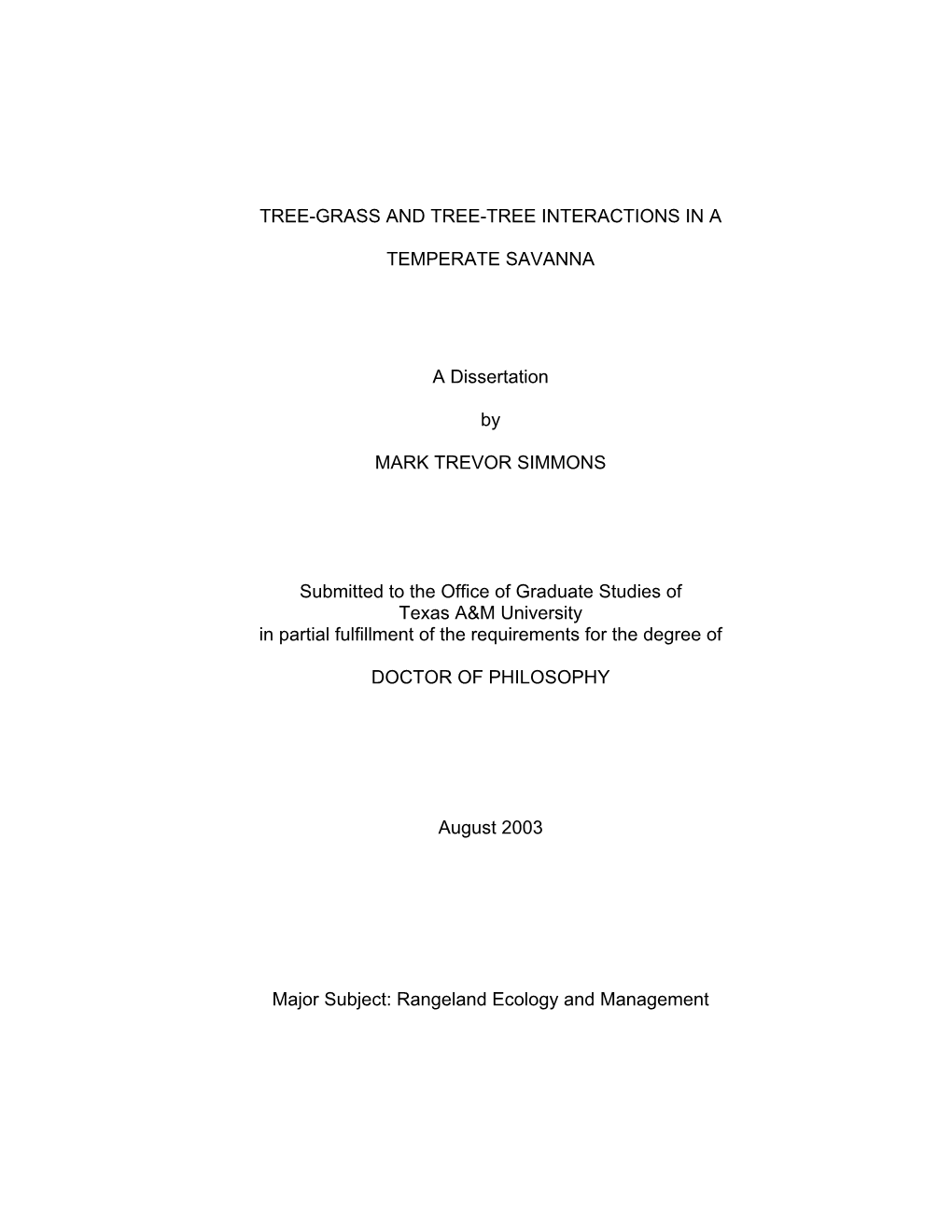 (Prosopis Glandulosa) on the Growth of Texas Wintergrass (Nasella Leucotricha) and Buffalo Grass (Buchlöe Dactyloides) in a Temperate Savanna.………………………………….…… 11