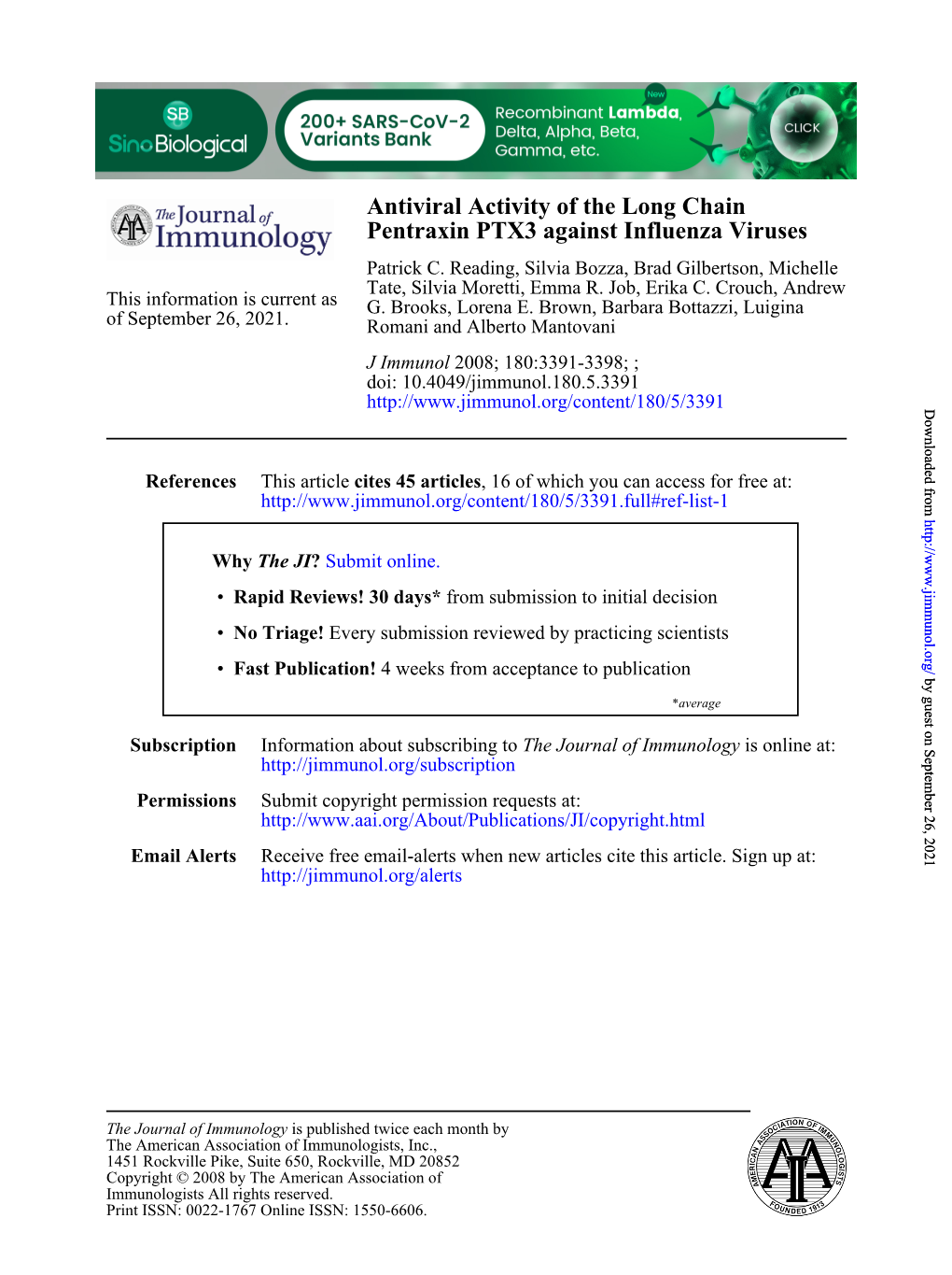 Pentraxin PTX3 Against Influenza Viruses Antiviral Activity of the Long Chain