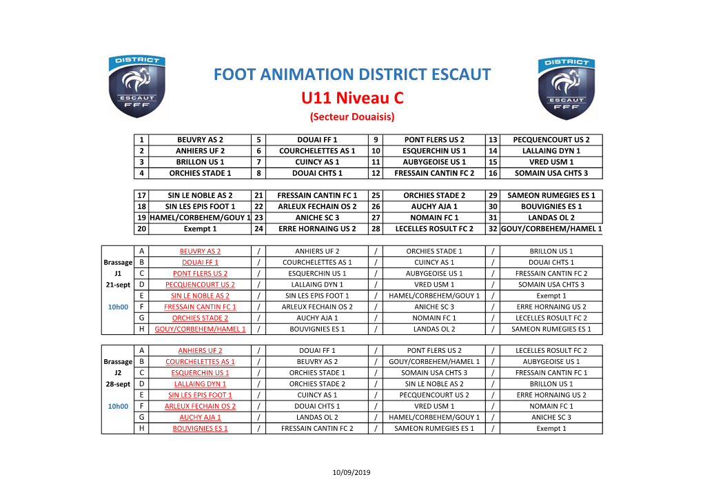 FOOT ANIMATION DISTRICT ESCAUT U11 Niveau C (Secteur Douaisis)