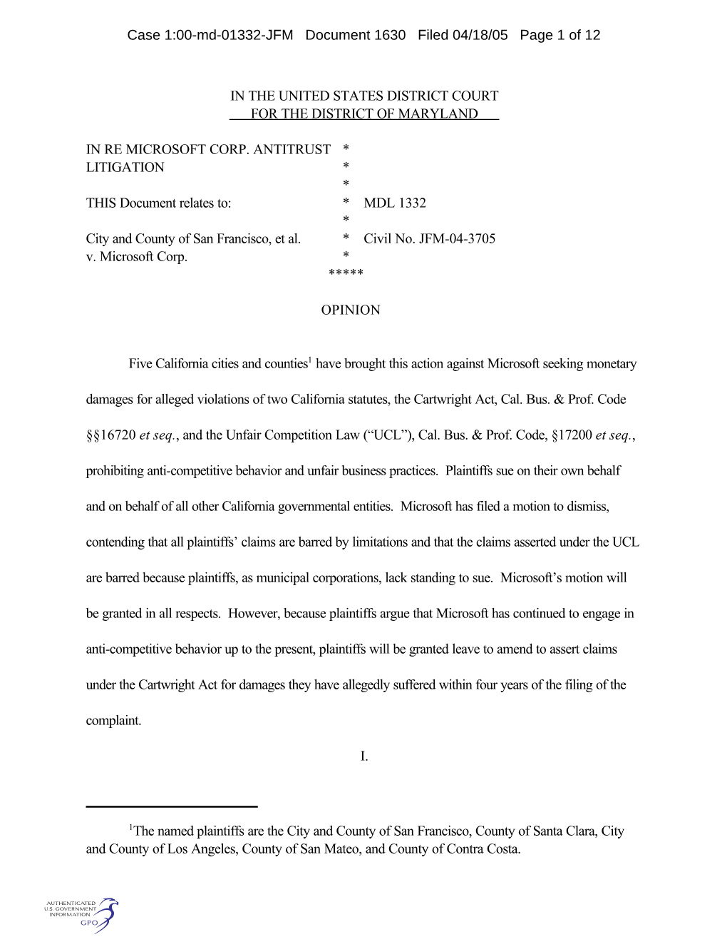 1The Named Plaintiffs Are the City and County of San Francisco, County of Santa Clara, City and County of Los Angeles, County of San Mateo, and County of Contra Costa