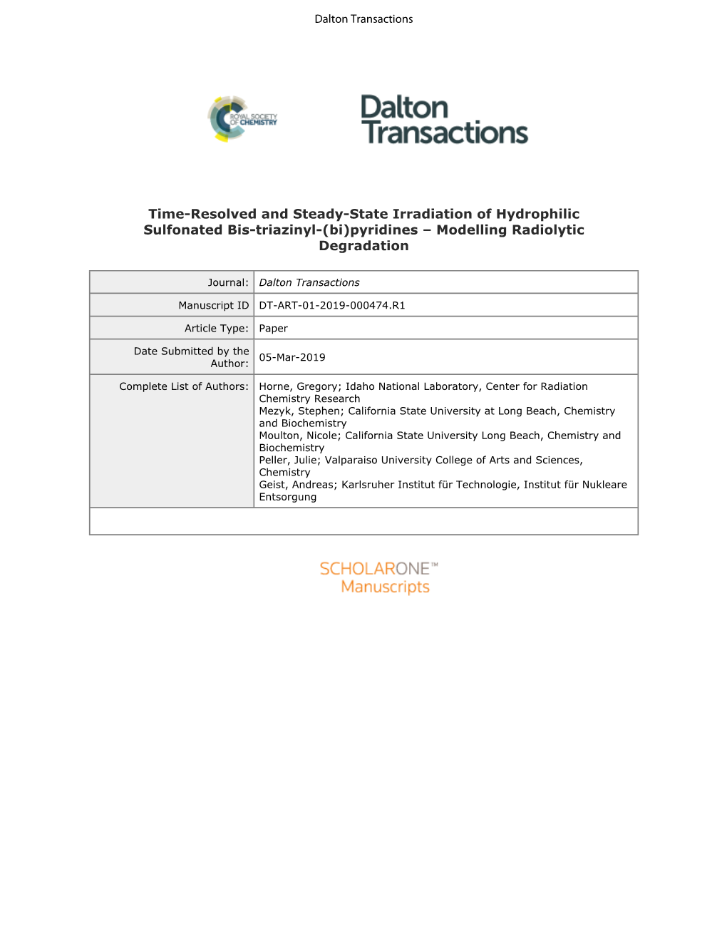 Time-Resolved and Steady-State Irradiation of Hydrophilic Sulfonated Bis-Triazinyl-(Bi)Pyridines – Modelling Radiolytic Degradation