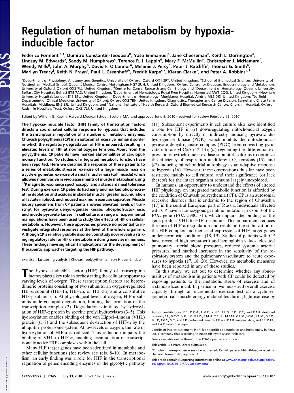 Regulation of Human Metabolism by Hypoxia- Inducible Factor