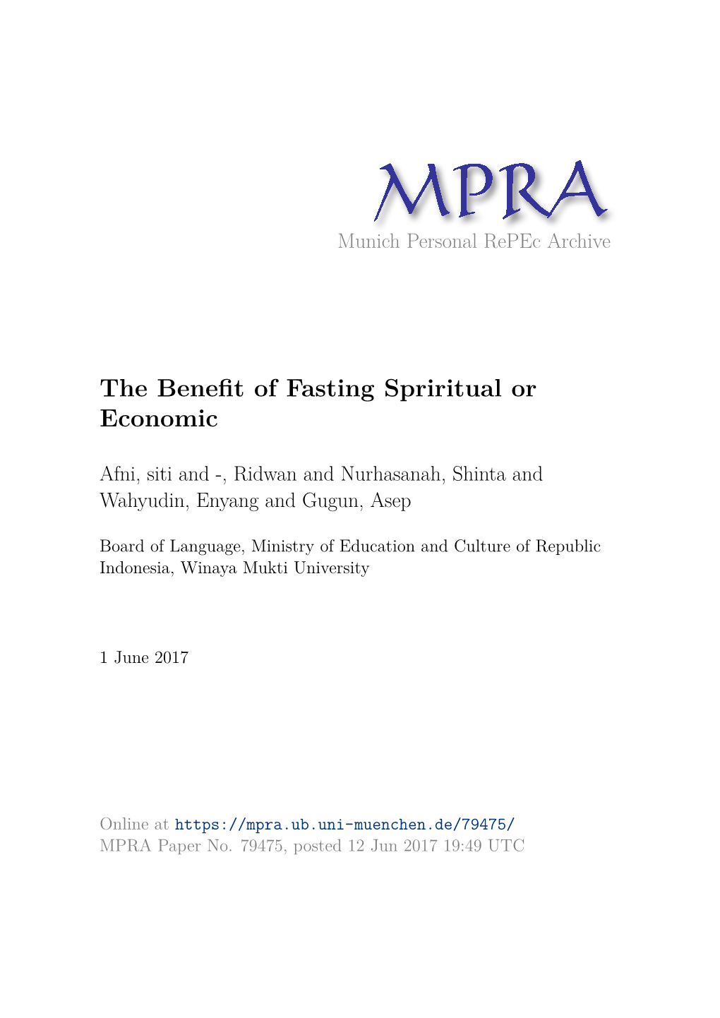 The Benefit of Fasting Spriritual Or Economic