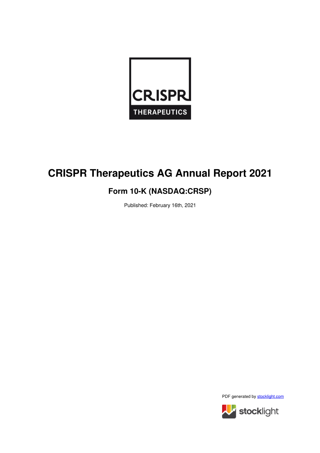 CRISPR Therapeutics AG Annual Report 2021