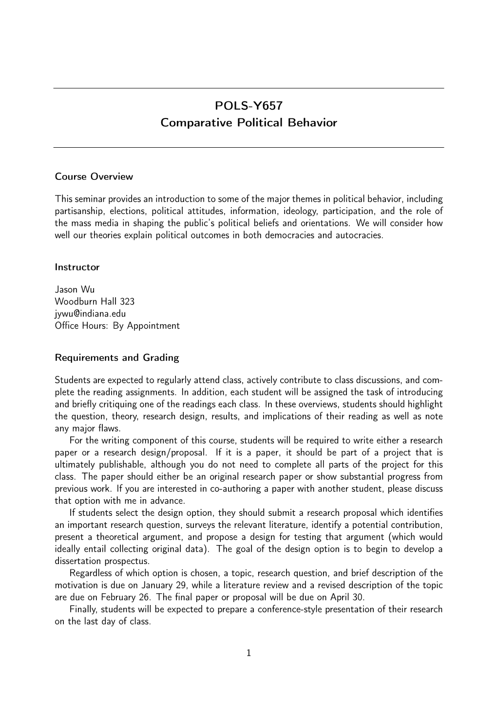 POLS-Y657 Comparative Political Behavior