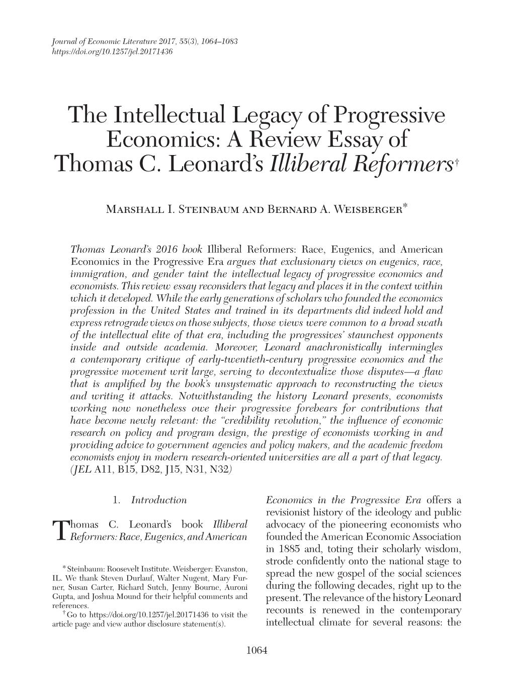 The Intellectual Legacy of Progressive Economics: a Review Essay of Thomas C