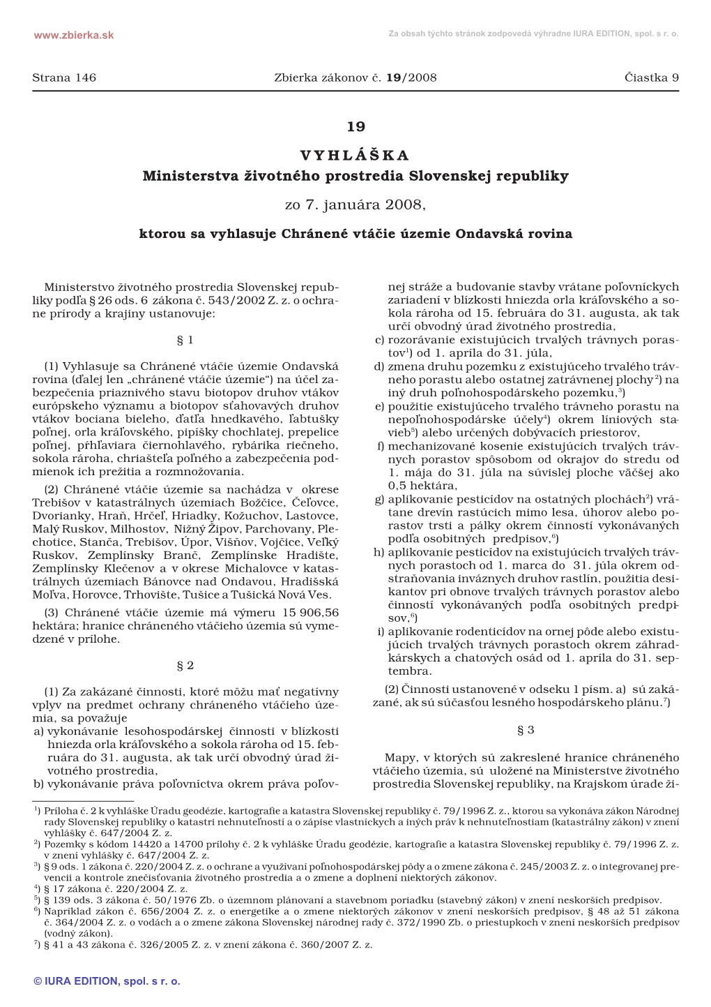 19/2008 Vyhláška Ministerstva Životného Prostredia Slovenskej