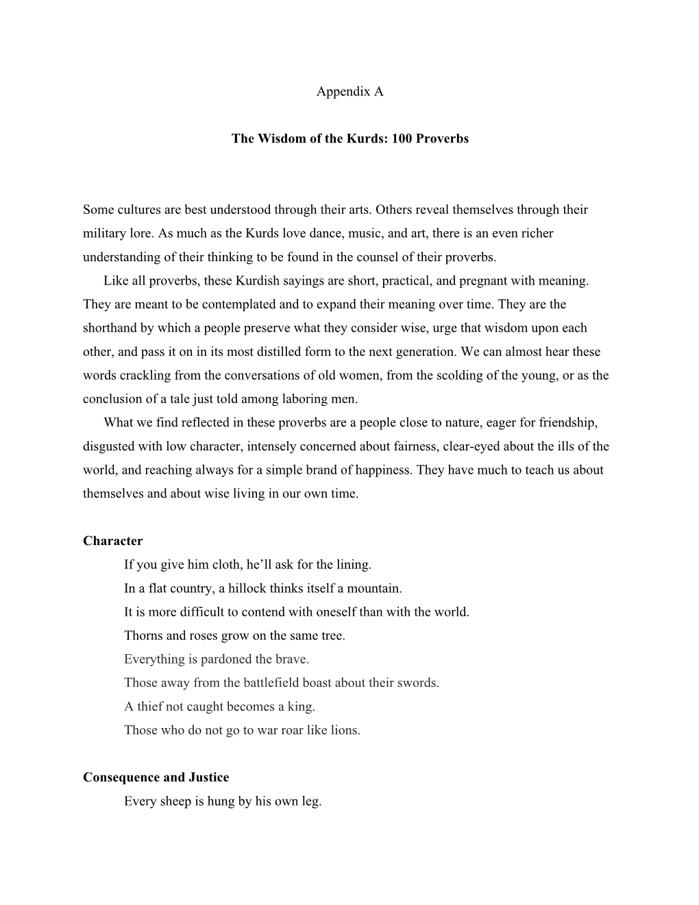 Appendix a the Wisdom of the Kurds: 100 Proverbs Some Cultures Are Best Understood Through Their Arts. Others Reveal Themselves