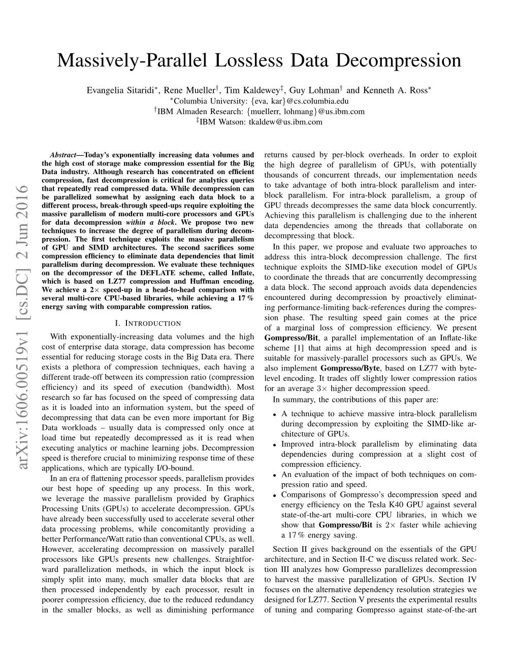 Massively-Parallel Lossless Data Decompression