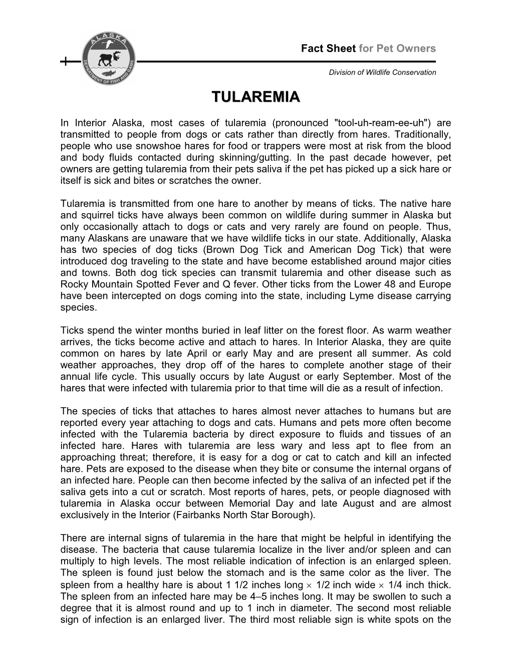 Tularemia Fact Sheet for Pet Owners