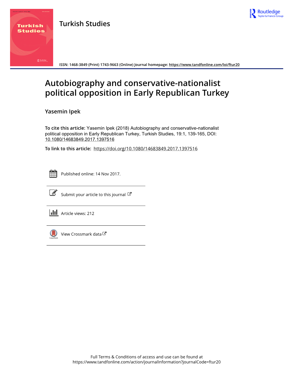 Autobiography and Conservative-Nationalist Political Opposition in Early Republican Turkey