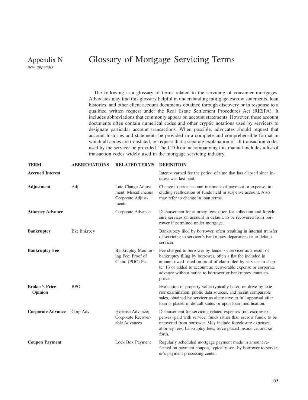 Glossary of Mortgage Servicing Terms New Appendix