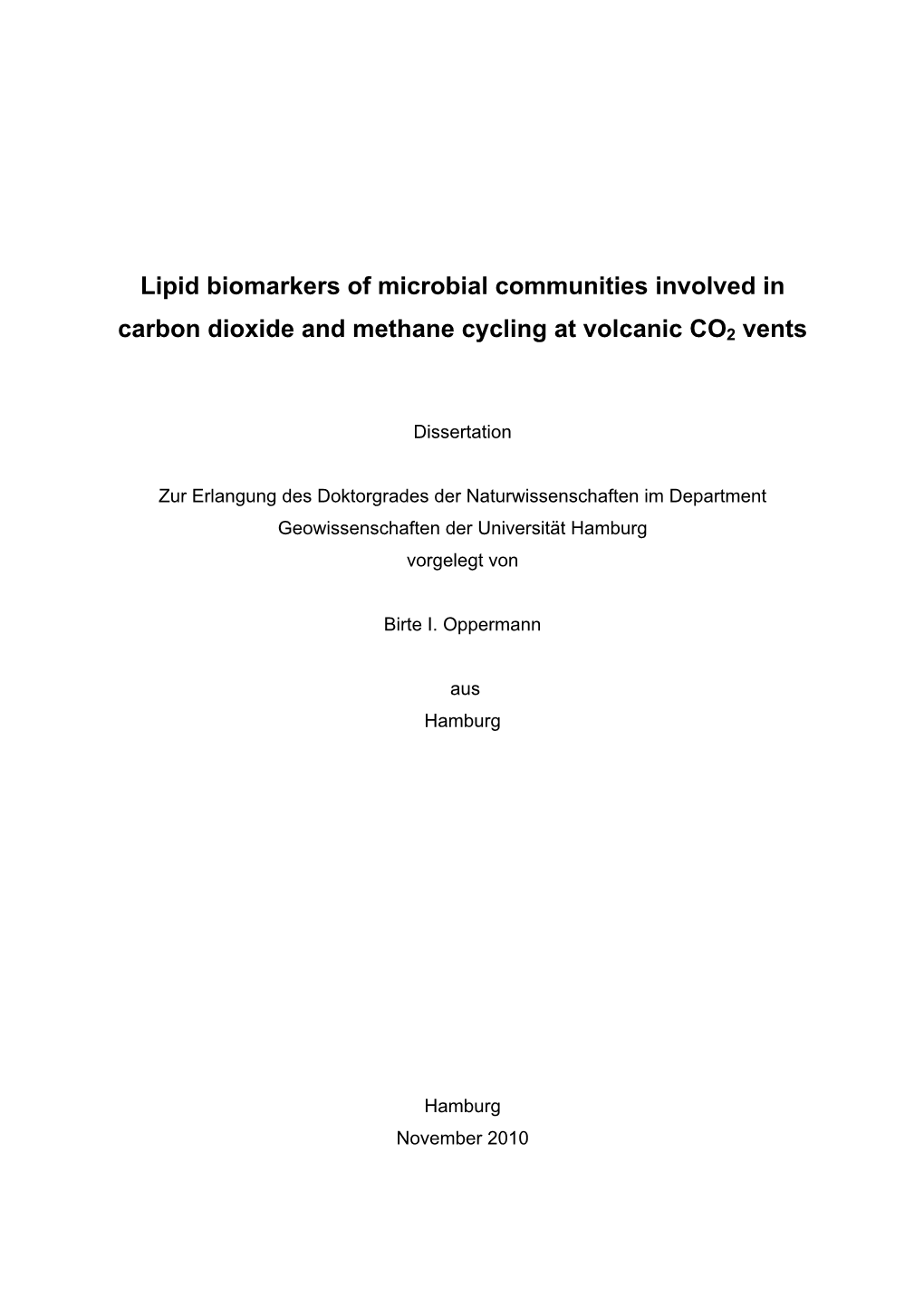 Lipid Biomarkers of Microbial Communities Involved in Carbon Dioxide and Methane Cycling at Volcanic CO2 Vents