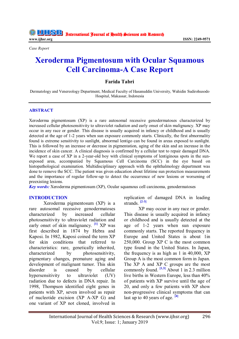 Xeroderma Pigmentosum with Ocular Squamous Cell Carcinoma-A Case Report