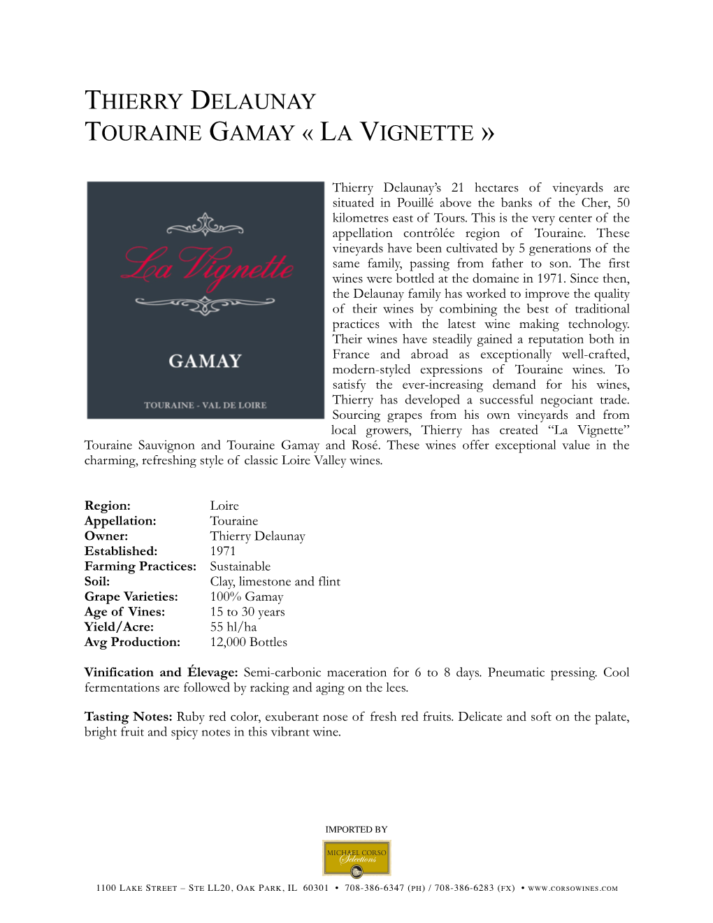 Delaunay Gamay Vignette Tech Sheet