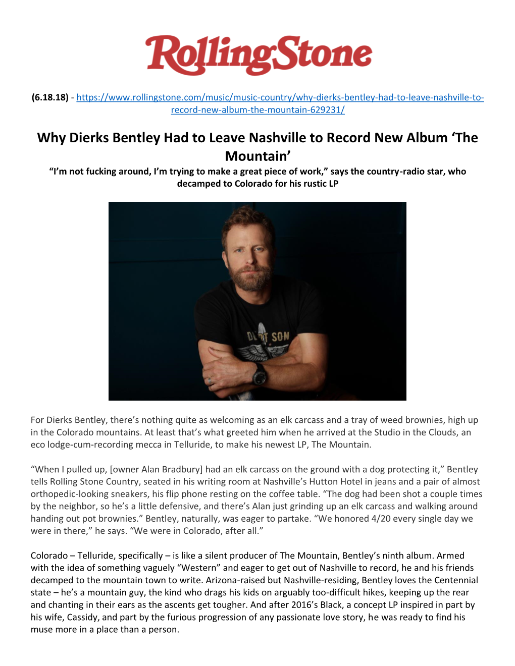 Why Dierks Bentley Had to Leave Nashville to Record New Album 'The Mountain'