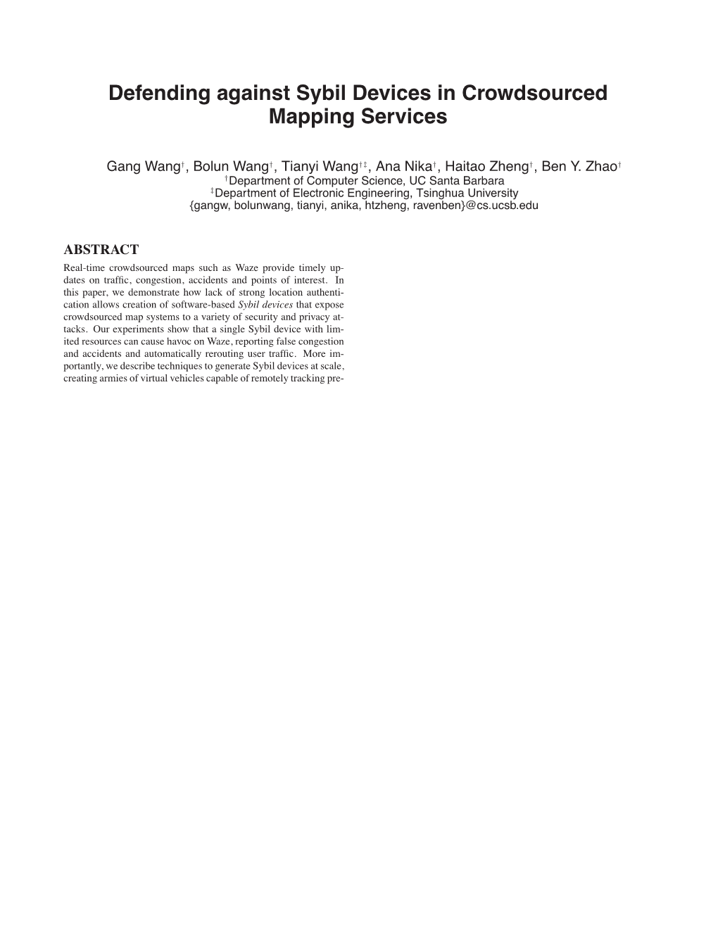 Defending Against Sybil Devices in Crowdsourced Mapping Services