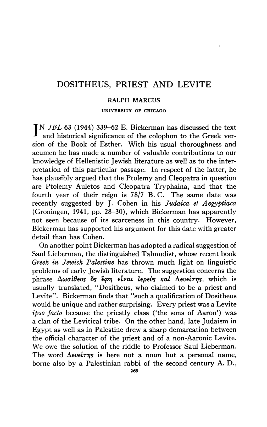 Dositheus, Priest and Levite