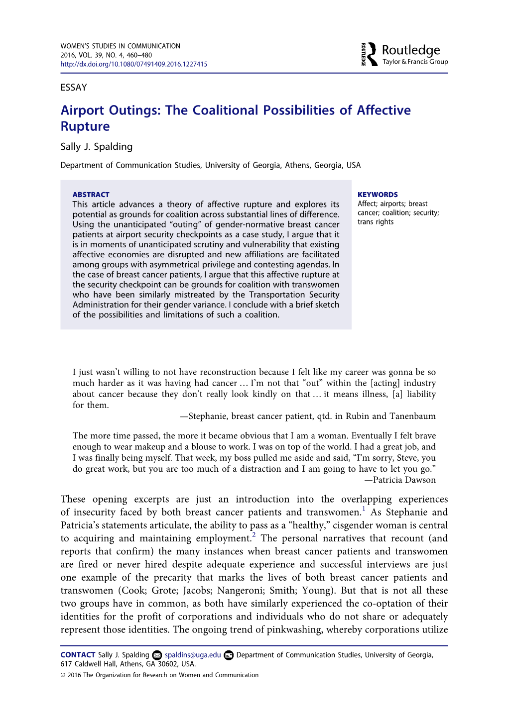 Airport Outings: the Coalitional Possibilities of Affective Rupture Sally J