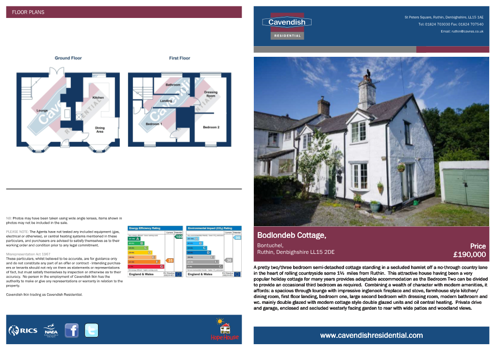 Bodlondeb Cottage, Particulars, and Purchasers Are Advised to Satisfy Themselves As to Their Working Order and Condition Prior to Any Legal Commitment