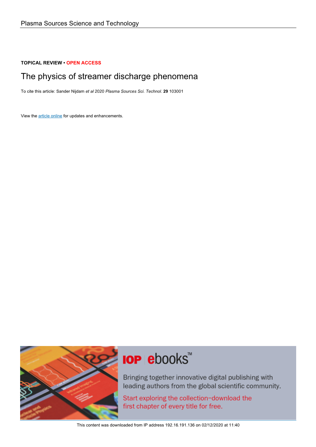 The Physics of Streamer Discharge Phenomena