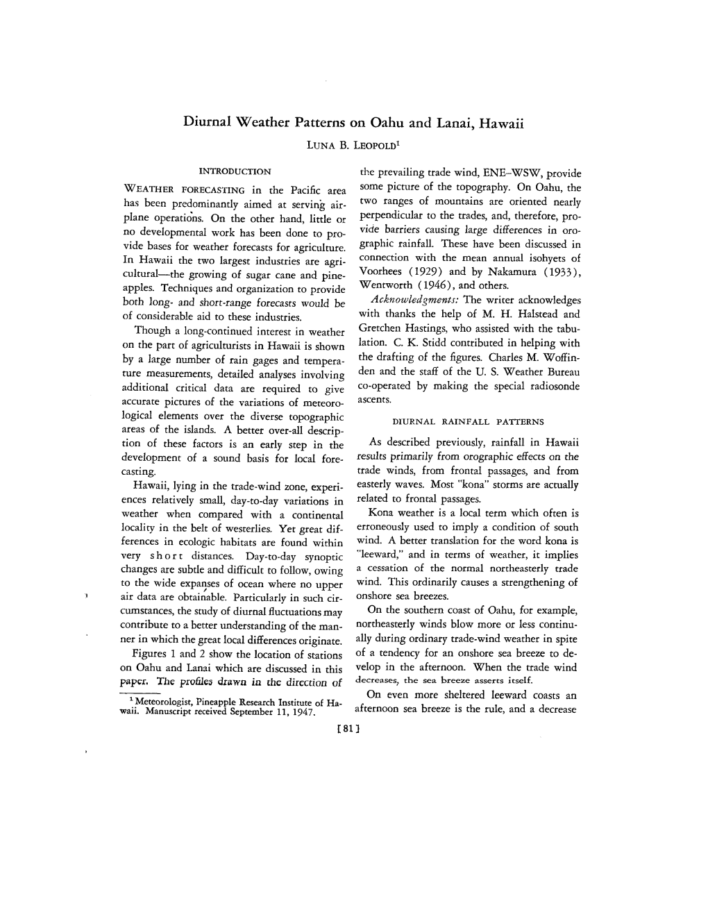 Diurnal Weather Patterns on Oahu and Lanai, Hawaii LUNA B